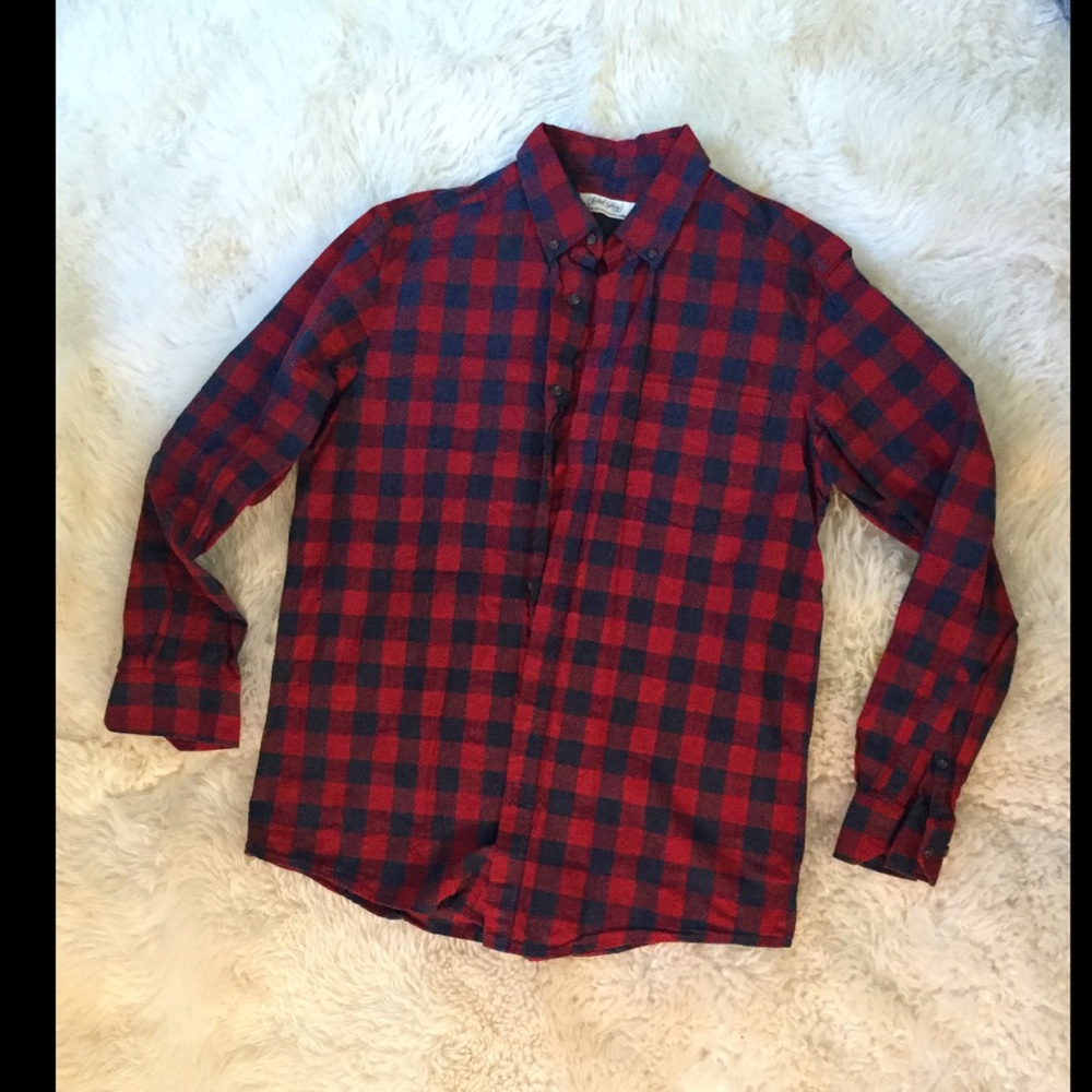 Men's Button Down Shirt, Navy/Red Plaid